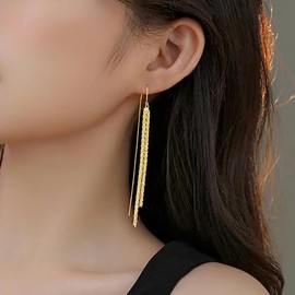 Cybche Boho Long Ear Threader Chain Earrings Gold Tassel Chain Dangle Earrings Sparkle Chain Earrings Sparkly Tassel Earrings Line Chain Drop Earrings Jewelry for Women