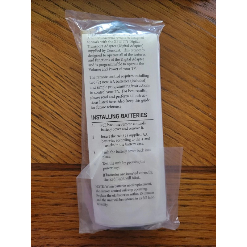 COMCAST XFINITY DIGITAL TRANSPORT ADAPTER UNIVERSAL REMOTE RC2392101/02B