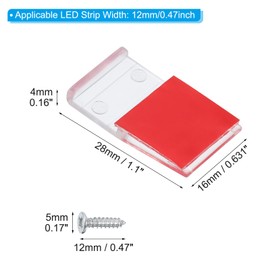 PATIKIL LED Strip Light Clips, 50pcs Cable Clamp Mounting Bracket Fixing Clip Holder with Screw Adhesive Wire Cord Management for 12mm Width Strip Light