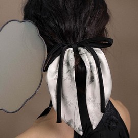 Eviarli Silky Ribbon Bow Hair Ties Black Bow Elastic Band Bow Hair Rope Tie Satin Bow Ponytail Holder Long Ponytail Scrunchies Hair Accessories for Women (Black)