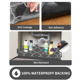 COCOER Absorbent Under Sink Mat-100% Waterproof Backing Under the Sink Mat-Under Kitchen Sink Mat Non-Adhesive-Under Sink Liner for Kitchen & Bathroom Cabinets Machine Washable 24" x 50"
