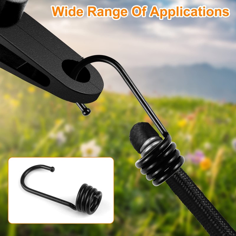 3/8 inch Plastic-Coated Bungee Shock Cord Hook, 30 PCs Plastic