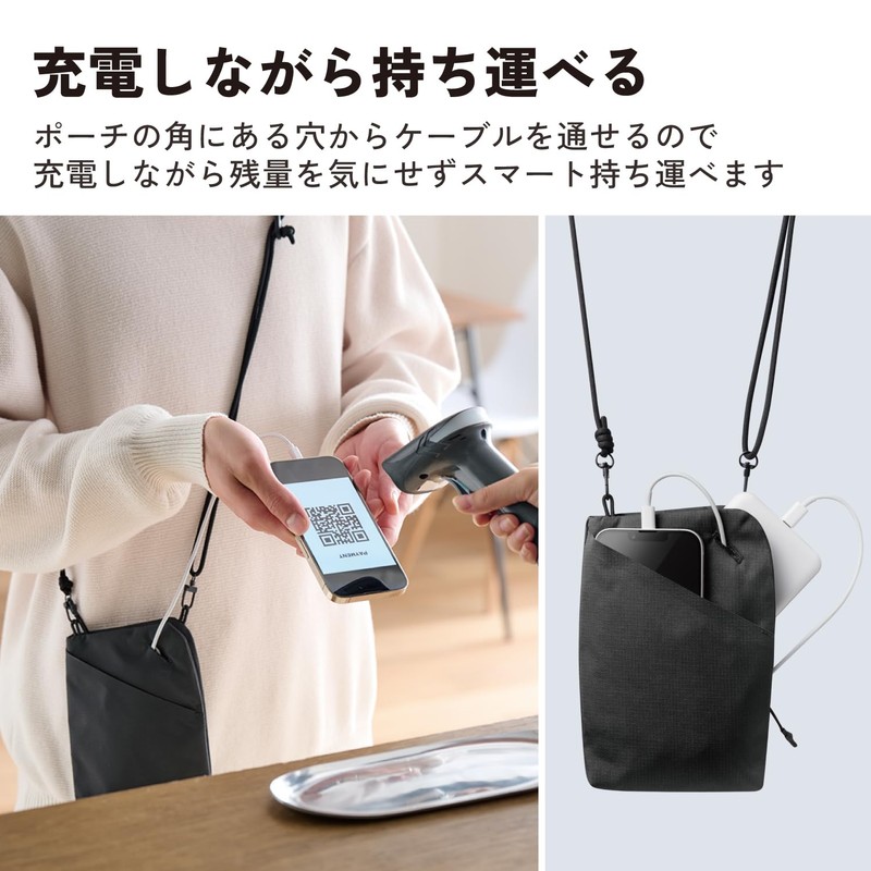 Elecom P-CLSPB01BK Smart Pouch, Smartphone Pouch, Multi Pockets, Card Pockets,