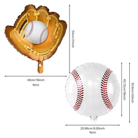 8Pcs Baseball Balloons Set, 18 Inch Baseball Baseball Glove Foil Balloons for Sports Themed Birthday Party (B)