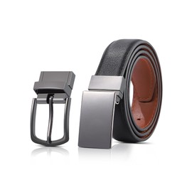 AWAYTR Kids Boys Reversible Belt for Dress Pants with Two Rotative Buckles, Gunmetal Buckle-Black/Brown,100cm