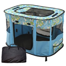 Foldable Pet Playpen, cat playpen, Puppy Play Pen for Indoors(Large, Blue)
