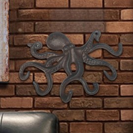 Perfk Cast Iron Octopus Coat Hook Clothing Hanger Vintage Key Hook Wall Decoration for Bathroom Bar Living Room Indoor Outdoor Yard