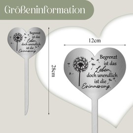 Photect Grabstecker Metall Herz mit Spruch Begrenzt Ist Das Leben Doch Unendlich Ist Die Erinnerung Herz Grabdekoration Wetterfest Frostbeständig Grabschmuck zum Andenken Dekoherz Trauer