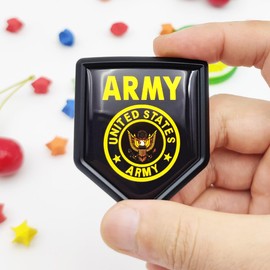 Overdecor US Army Flag Decal Stickers Car Emblem Gold Crest Car Accessories Decorations Chrome Shield Flag Sticker Decals for Cars Truck Vehicles, 2 Pack