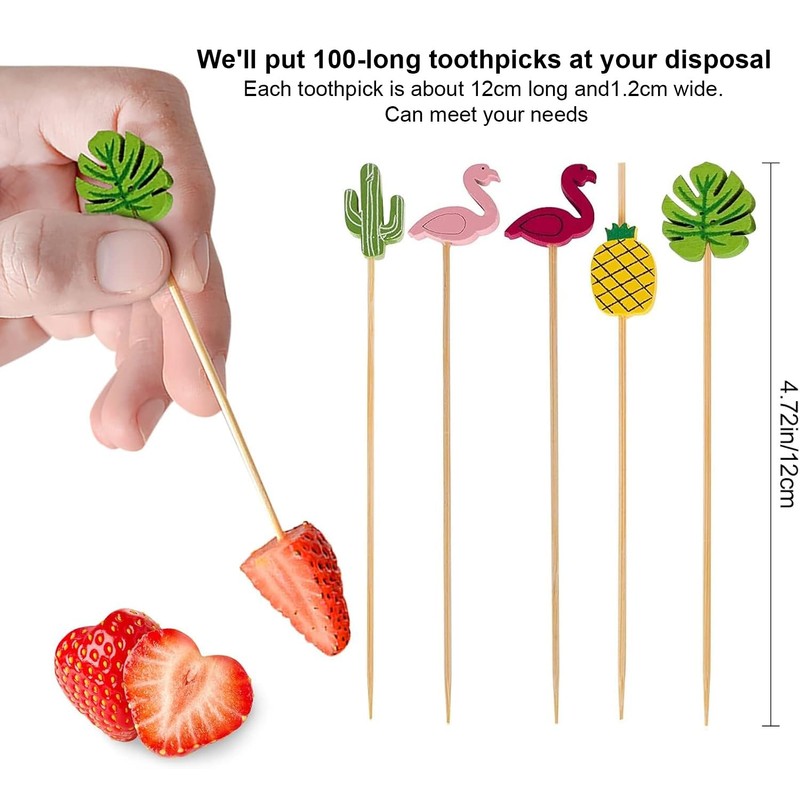 100 Counts Bamboo Cocktail Sticks, Fruit Cocktail Picks, Finger Food