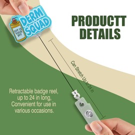 Pishovi Derm Squad Glitter Retractable Reel ID Card Clip, Cute Badge Holder