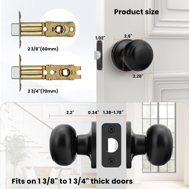 Haidms Black Passage Door Knobs Interior, Classic Matte Black Interior