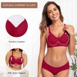 OEAK Womens Wireless Bras Comfortable Push Up Bra No Underwire Bra Full Support Lift Bralette Everyday Seamless Tshirt Bras Wine Red XL