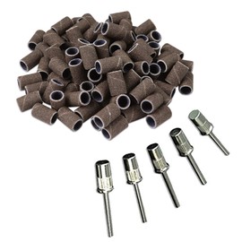 Beauticom ® Medium Grit #150 Nail Sanding Bands (Fits All Dremel) (Quantity: 100pcs) and Beauticom Silver 3/32" Mandrel Bit- for Nail Drill/File (Quantity: 5 Pieces)