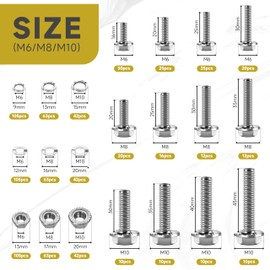 830Pcs M6 M8 M10 Flange Metric Bolt Assortment, Flanged Hex Head M6x1.0 Bolt M8x1.25 Bolt M10x1.5 Bolt Kit, 304 Stainless Steel Serrated Nuts and Bolts, Flat & Spring Washers by Mywish