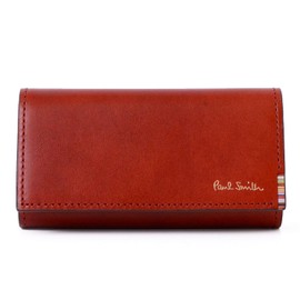 Paul Smith 873583 P093 Genuine Leather Key Case, 4 Layers, Multi-Stripe Tab, No Name, Dark Brown), Braun