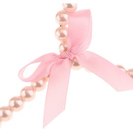 POFET 5pcs Children Kids Faux Pearl Beaded Clothes Hangers with Ribbon Bowknot,Pearl Hanger Kids, Small Pearl Beads Bow Clothes Hangers, Pink