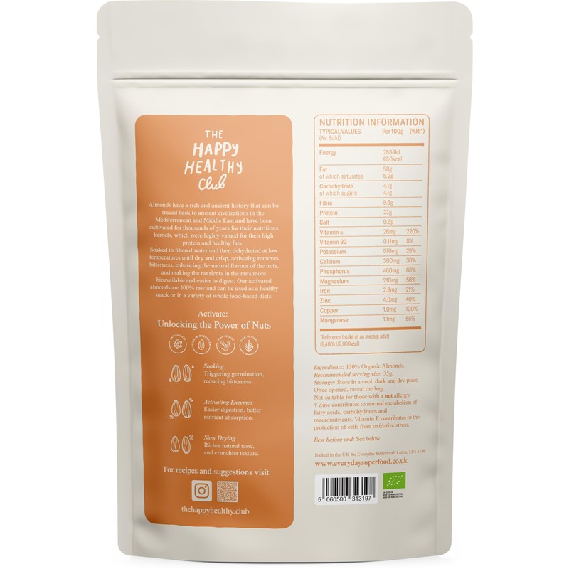 Everyday Superfood Organic Activated Almonds 900g, Unsalted and Unroasted Sprouted