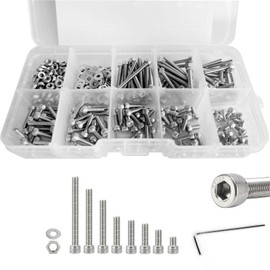 FullFun 360PCS M2.5 x 4/6/8/10/12/16/20/25mm Hex Socket Head Cap Screw Bolts Nuts and Washer Assortment Kit, 304 Stainless Steel Metric Screws with Allen Wrench, Allen Socket Hex Drive Machine Screws