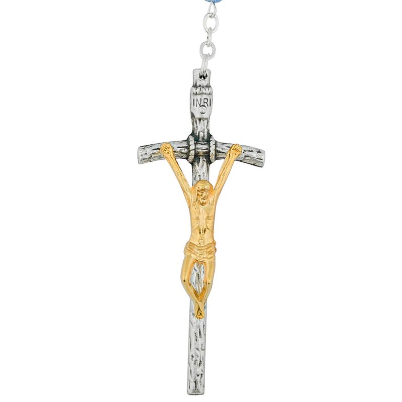 St. Brigid Beautiful Blue Glass Rosary | Gold-Tone and Silver-Tone