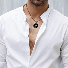 COAI Genuine Leather Necklace for Men Women, Phoenix Pendant Black Obsidian Necklace for Men