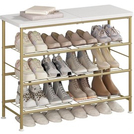 LINZINAR Shoe Rack Organizer, 4-Tier Large Capacity Shoe Rack for Closet, 16 Pairs Shoe Storage Shelf with MDF Top Board, for Entryway, Garage, Bedroom, Cloakroom - Color: Black