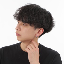 ALOHAMONI Fake Earrings, Ear Cuff, Earrings, Black, Silver, Binaural, 2-piece Set, Hoop Ring, Non-hole, Fake Earrings, Unisex, Spring Type, Just Pinch On, Easy to Install, Silver