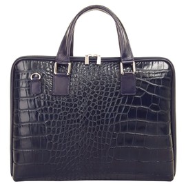 Samantha Look Women's Genuine Leather Briefcase, Made in Italy, Crocodile Look, Adjustable Strap, Versatile Storage Space, 020024, blue, One size fits all