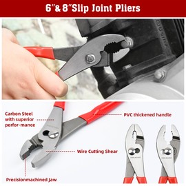 TOOLEAGUE 8Pcs Pliers Set with Storage Bag,Groove Joint,Long Nose,Slip Joint, Diagonal, Linesman Plier,Adjustable Wrench for DIY and Multi-Use