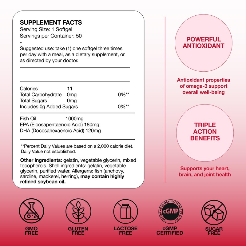 Basic Brands Smart Heart Omega-3 Fish Oil, 1000 mg, 50