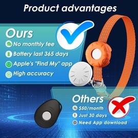 ZFSJTAG Cat GPS Tracker, Smart Cat GPS Tracker Compatible with Apple Find My App (Only iOS), No Monthly Fee, Waterproof (White Tracker, Orange Cat Collar)