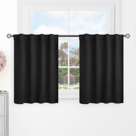 BGment Black Cafe Curtains 36 Inch Length for Half Windows - 34 x 36 inch Curtains Rod Pocket and Back Tab Thermal Insulated Room Darkening Short Curtains for Kitchen, 2 Window Panels