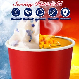 Umigy 60 Pcs 4th of July Ice Cream Paper Cups 9 oz Patriotic Disposable Dessert Bowls Red Blue White Snack Paper Cups Soup Bowls Independence Day Party Supplies for Hot or Cold Food Party Supplies