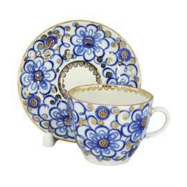 Lomonosov Porcelain Tulip Espresso Cup and Saucer Set Bindweed 4.7 fl.oz/140 ml