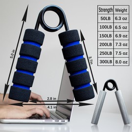 Grip Strength Trainer 6-Pack,50LB-300LB,Metal Non-Slip Grip,Heavy Duty Grip Strengthener,Wrist Forearm and Hand Exerciser (Silver-6pcs)