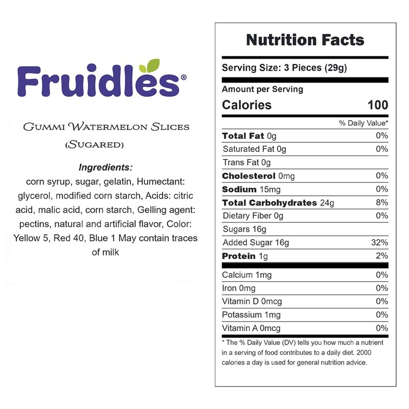Fruidles Watermelon Gummi Slices Candy, Delicious Sugar Coated Fruit Flavors