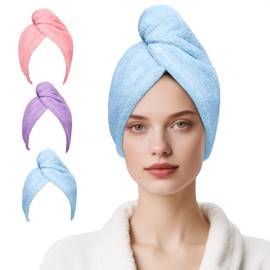 Good Nite Microfibre Turban Hair Turban with Button, Pack of 3, Soft Absorbent Hair Towel for Women, Suitable for Long, Short, Curly or Straight Hair