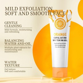 Orange Exfoliating Gel, Vitamin C Exfoliating Cleansing Gel, Deep Cleansing Scrub for Face & Body, Moisturizing Facial Exfoliator for All Skin Types, Smooth and Radiant Skin, Remove Dead Skin, 50g