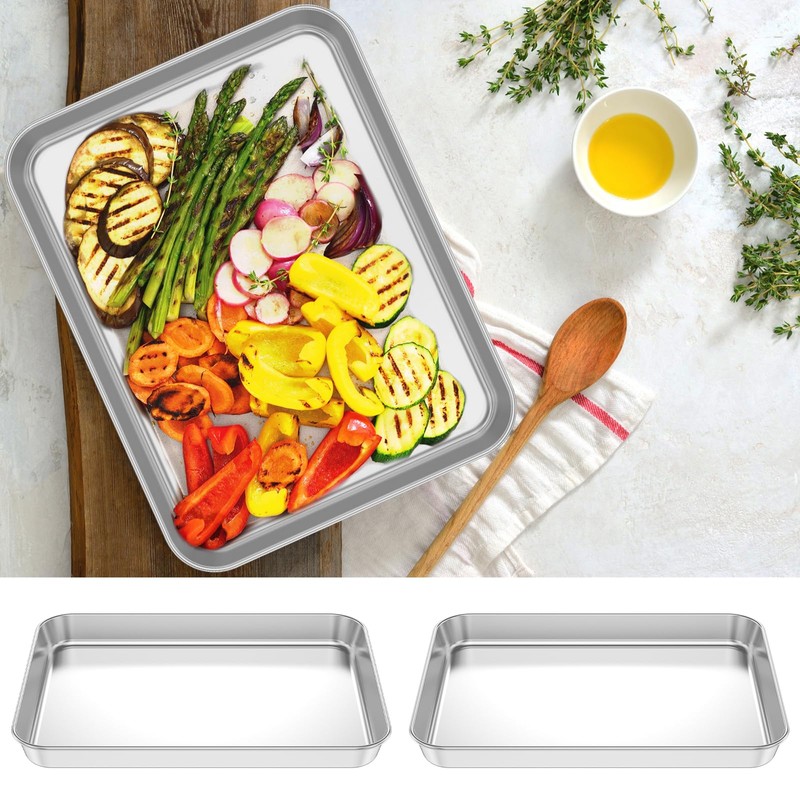 2 Pcs Toaster Oven Pan 304 Stainless Steel Small Baking