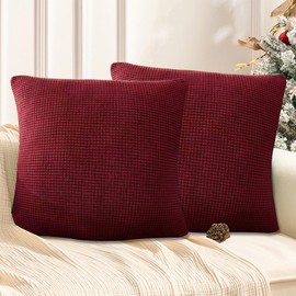 FOSDICK 2 Pcs Christmas Cushion Covers 40cm x 40cm, Red Cushion Covers, Christmas Pillow Cases, Xmas Cushion Covers, Burgundy Cushion Covers, Square Throw Pillowcases, Soft Sofa Pillow Covers
