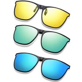 Frienda 3 Pair Oversize Polarized Clip-on Sunglasses Large Anti-glare TR90 Frame Flip up Driving Glasses for Women Men (Blue Green, Yellow Green, Yellow)