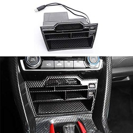 Rifoda for 10th Gen Civic Central Console Storage Box for Honda Civic 2016 2017 2018 2019 2020 2021 Coins Trays Cards Organizer with USB Extension Cable Carbon Fibre