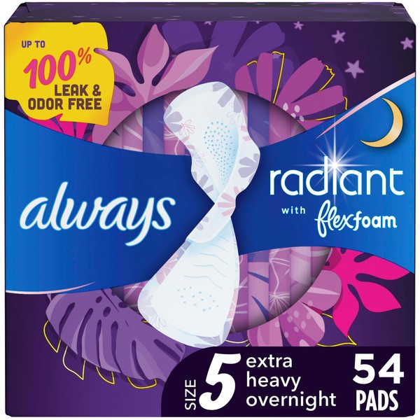 Always Radiant Feminine Pads for Women, Flexfoam Pads with Wings,