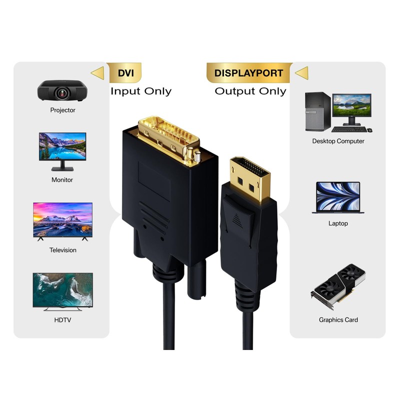 Cable Leader 6 ft Gold Plated Premium DisplayPort to DVI
