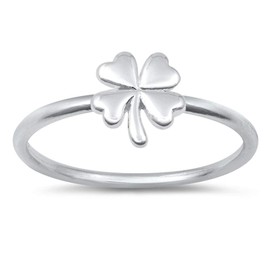 Good Luck Four Leaf Clover Nature Ring New .925 Sterling Silver Band Size 8