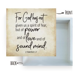 Inspirational Bible Verse For God Has Not Given Us A Spirit Of Fear Wooden Box Sign 2 Timothy 1:7 Rustic Scripture Wood Block Plaque Box Sign for Home Office Shelf Table Decoration, Christian Gifts
