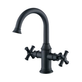 Derengge Matte Black Bathroom Sink Faucet,2 Handle Single Hole Vanity Bathroom Faucet,Swivel 360 Degree Spout Faucet,with Water Supply Line,BTF-2018-MT