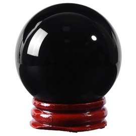 Nupuyai Natural Obsidian Ball with Wooden Stand, Black Crystal Stone Sphere Feng Shui Office Home Decor Meditation Crystal Ball, 45-50mm