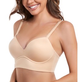 DotVol Women's Full Coverage Wireless Push Up Plunge Bras Plus Size Padded Seamless Support Adjustable Straps(Beige,34A)