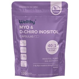 Wellthy Myo Chiro Inositol 120 Cápsulas Mezcla Óptima 2400mg 60mg Ingredientes 100 Naturales Gluten Free Sugar Vegan Bottle